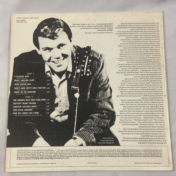 Glen Campbell A Satisfied Mind Pickwick 33 SPC-3134-B Stereo Vinyl Record LP - Picture 3 of 9